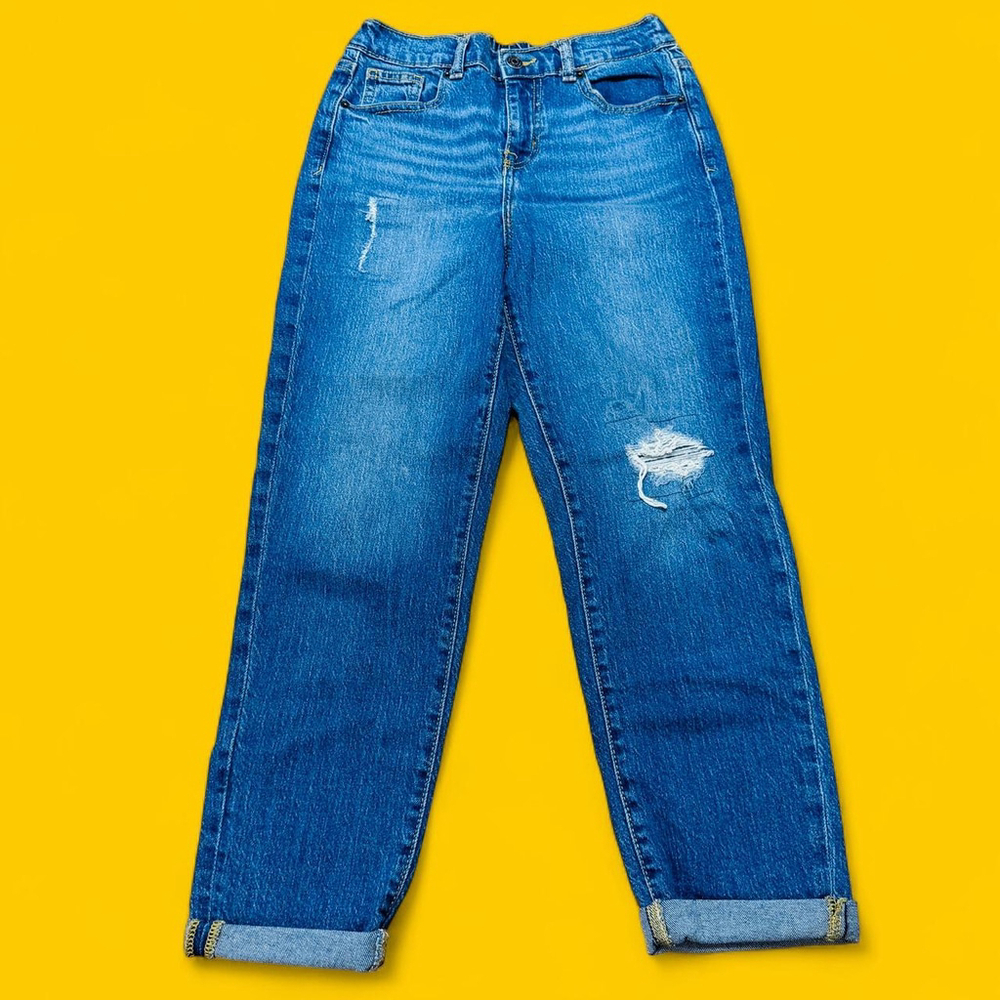 High-Rise Straight Cuffed Blue Jeans Kid’s 12